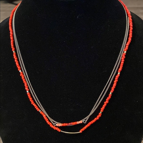 Chic Red Beaded Necklace with Silver Accents - Picture 1 of 9